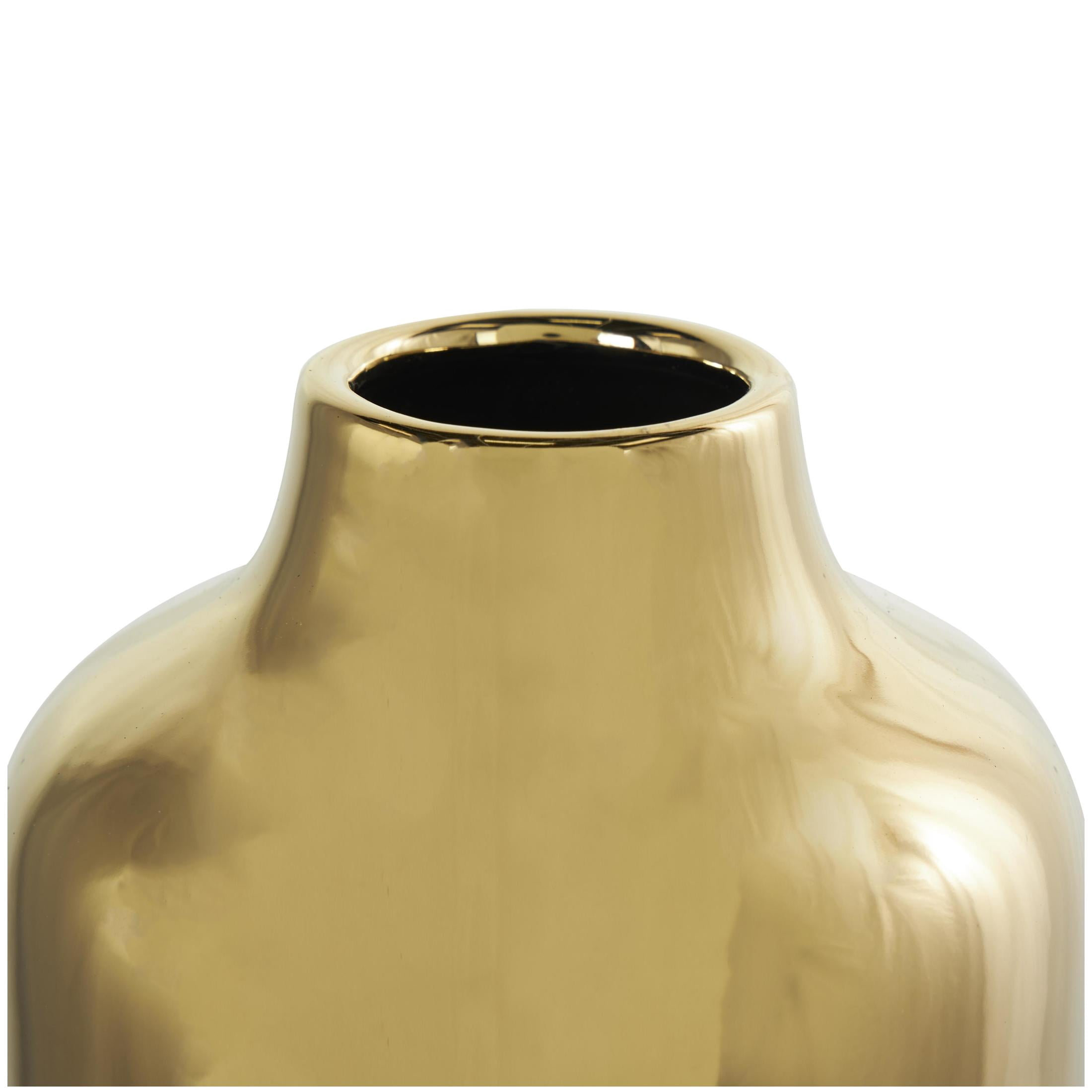 CosmoLiving by Cosmopolitan 14" Abstract White Ceramic Vase with Abstract Gold Melting Drips
