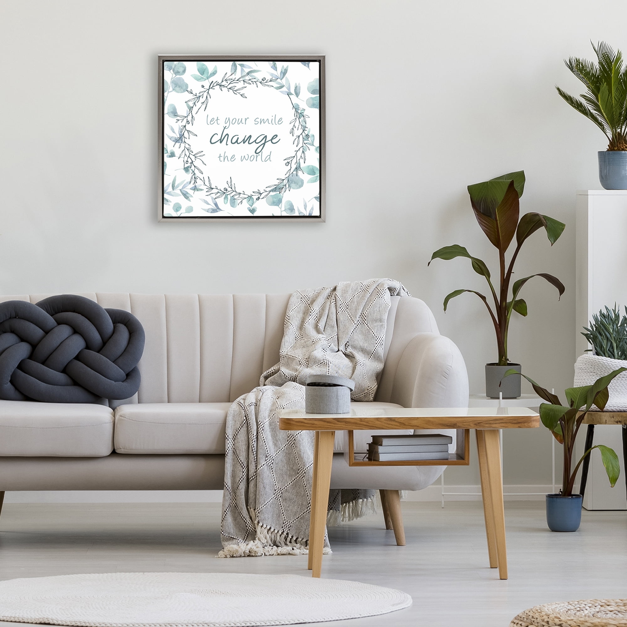 Stupell Industries Smile Change The World Gray Framed Floater Canvas Wall Art, design by Kim Allen