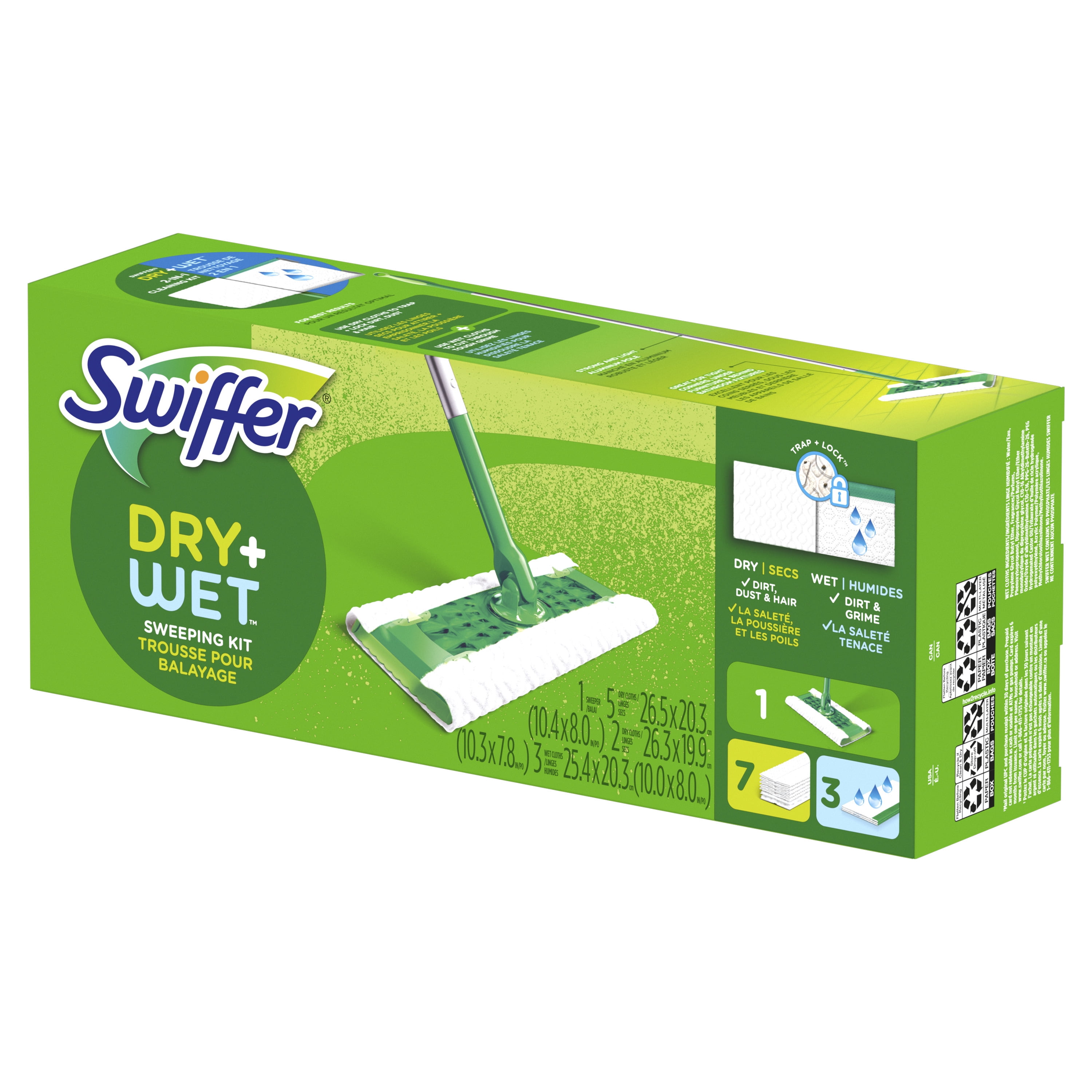Swiffer Sweeper Cleaner Dry and Wet Mop Starter Kit for Cleaning Hardwood  and Floors, Includes: 1 Mop, 7 Dry Cloths, 3 Wet Cloths