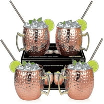 Shaving Bowls Mugs Moscow Mule Copper Mugs - Set 4-H crafted-Pure Solid Copper Mugs 16 oz Gift Set