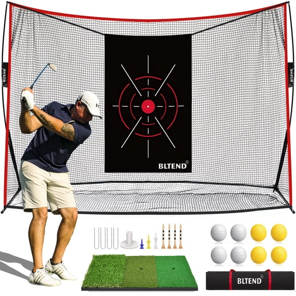 Golf Net with Mat - 10x7ft Heavy Duty Practice Net for Backyard Driving | Indoor/Outdoor Training Equipment, Ideal Gift for Golfers
