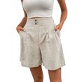 thumbnail image 2 of Cotton Linen Shorts for Women Summer Elastic Waist Wide Straight Leg Loose Businees Casual Work Shorts with Pockets, 2 of 8