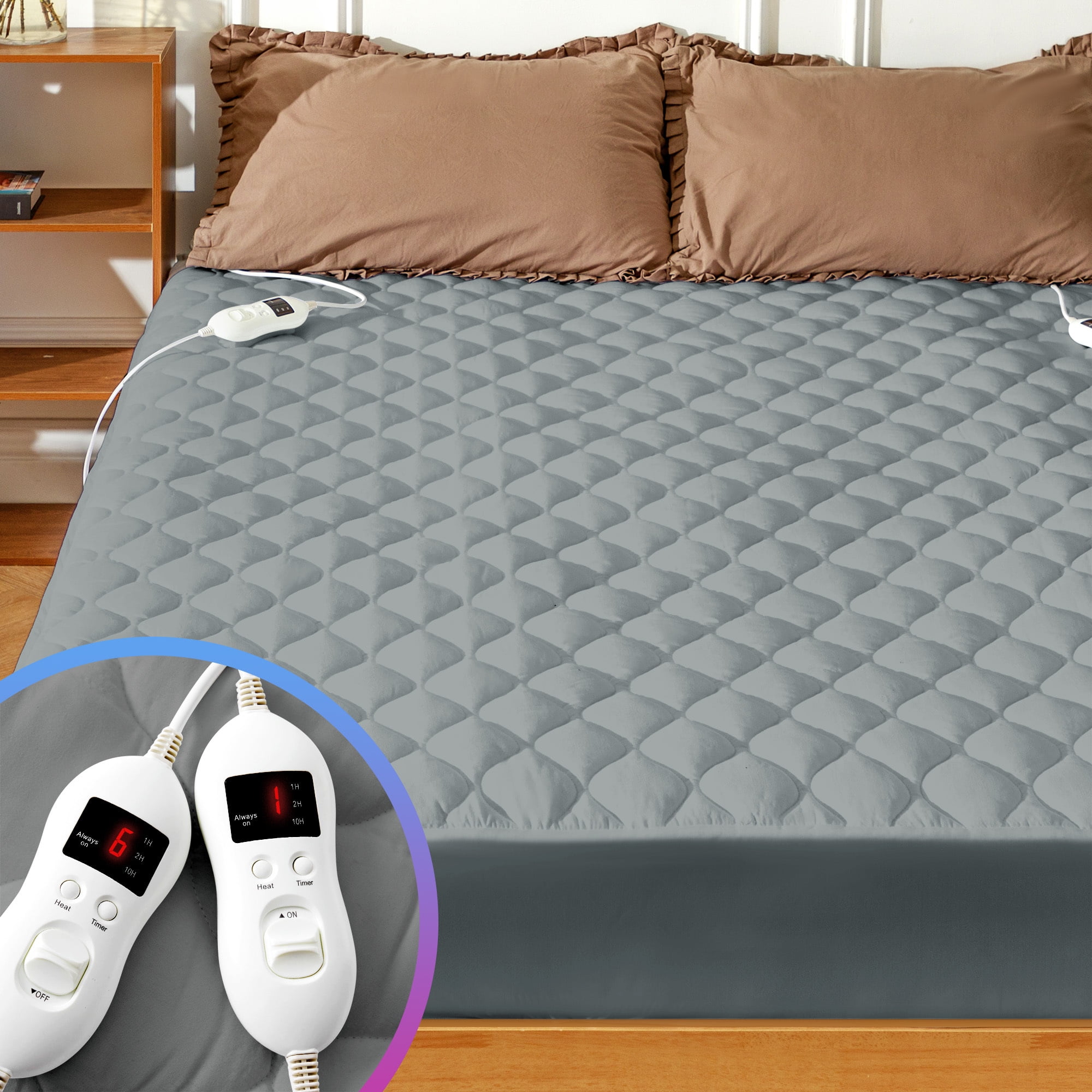 SERWALL Washable Electric Heated Mattress Pad Queen Dual Heating Zone Safe  Auto Shut off, Grey - Walmart.com