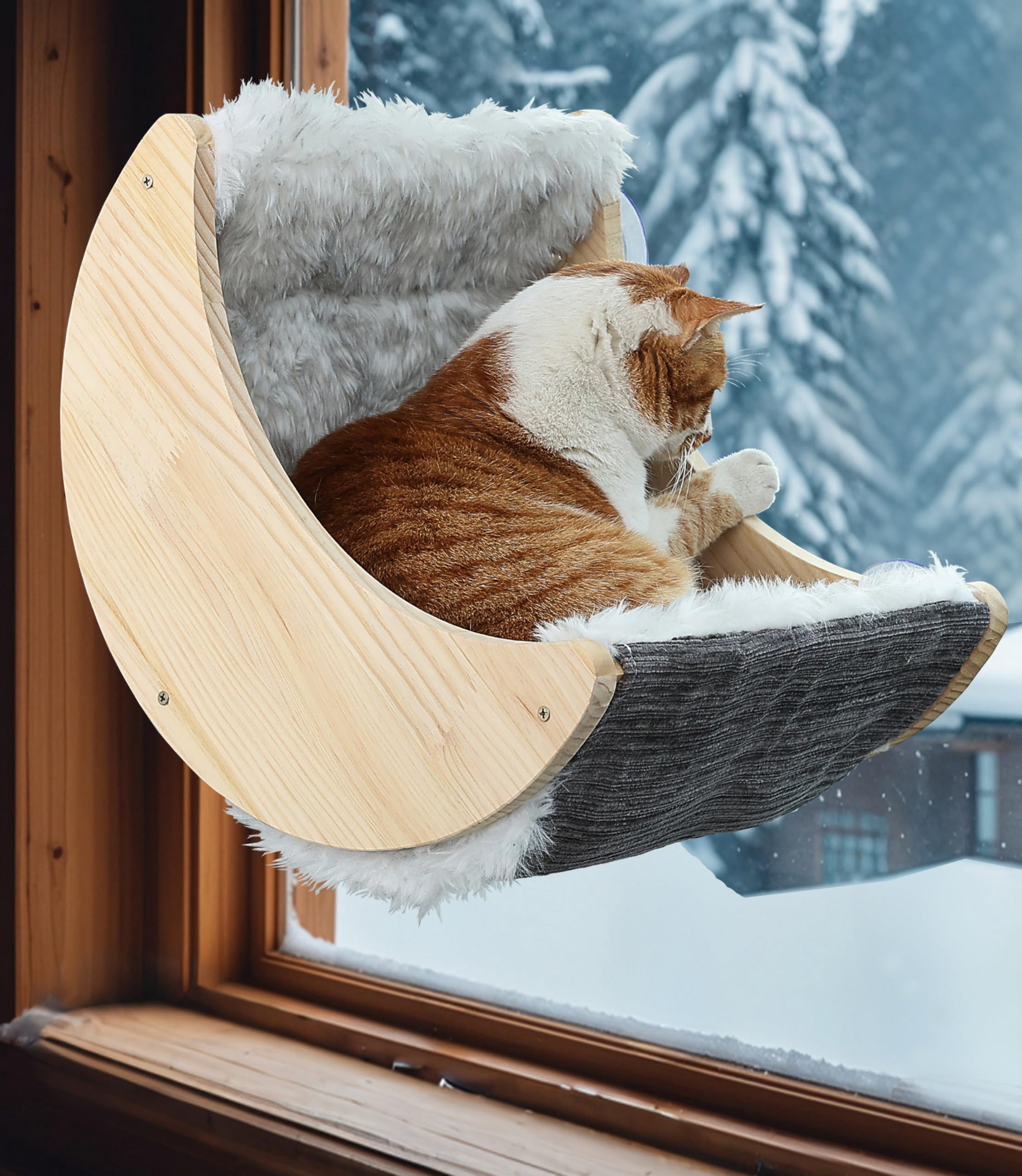 Window Cat Beds With Ultra Plush Hammock  Moon Shelves Mounted Strong Suction Cups Seat For Overlooking And Sunbathing(faux Fur)
