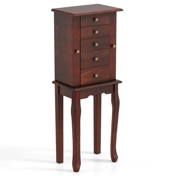 YYAo Jewelry Amoire Cabinet with Mirror, Jewelry Chest Jewelry Boxes for Bedroom, Living Room, Closet, Brown