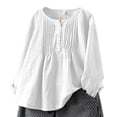thumbnail image 1 of CHOK Chemisier Froncé en Coton et Lin pour Femmes Grande Taille, Tunique Ample Unie, 1 of 2
