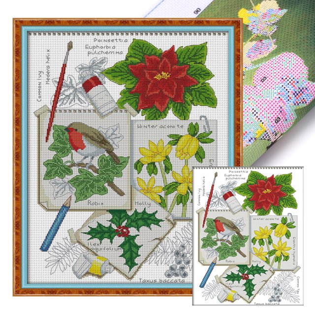 Hilo Algodón Ecológico Bordado Parcial 14CT Dibujo Punto Cruz Invierno 38x50cm