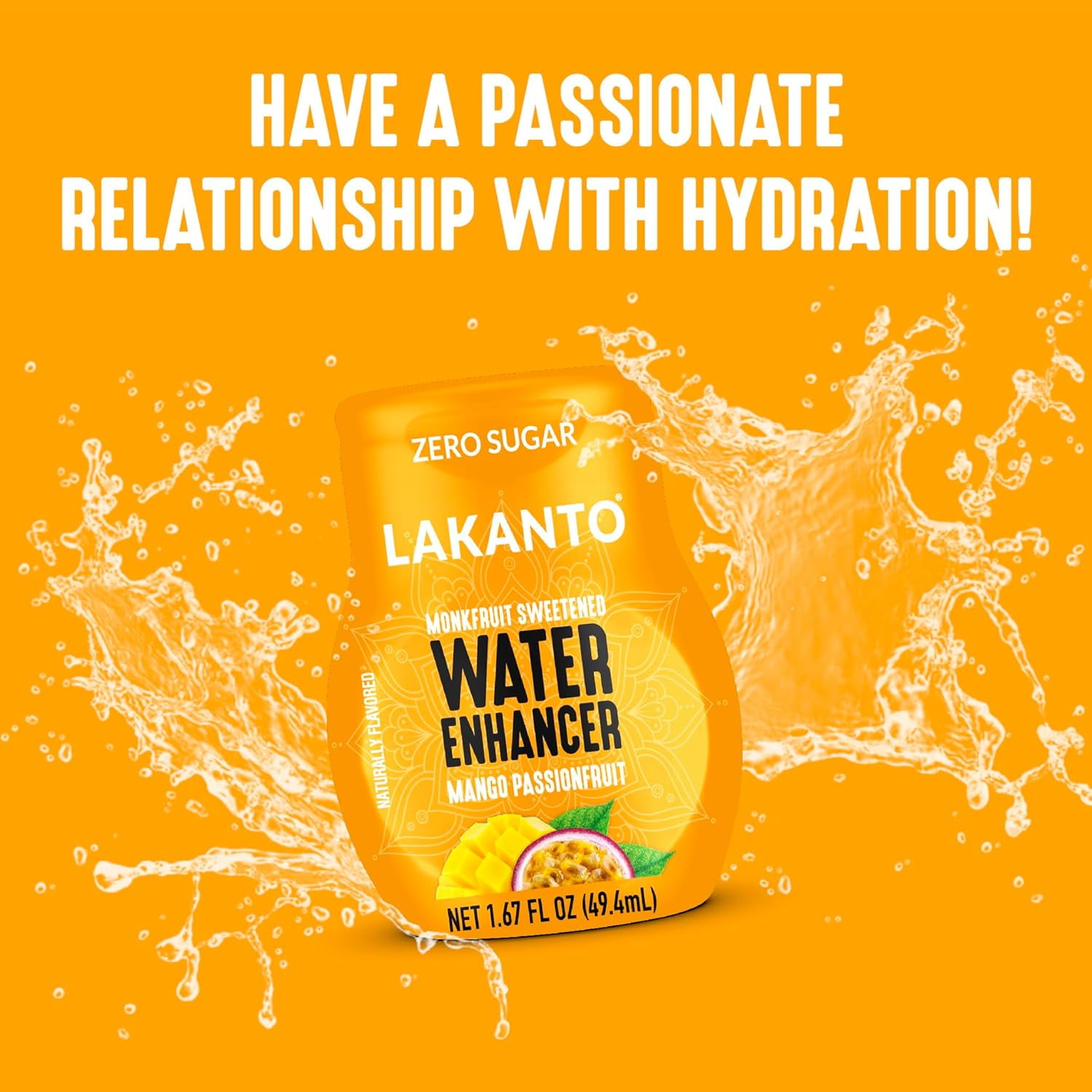 Lakanto Sugar Free Water Enhancer - Sweetened with Monk Fruit Sweetener and Erythritol, On the Go Liquid H2O Hydration, Zero Sugar, Naturally Flavored - Mango Passionfruit (1.67 fl oz - Pack of 6)