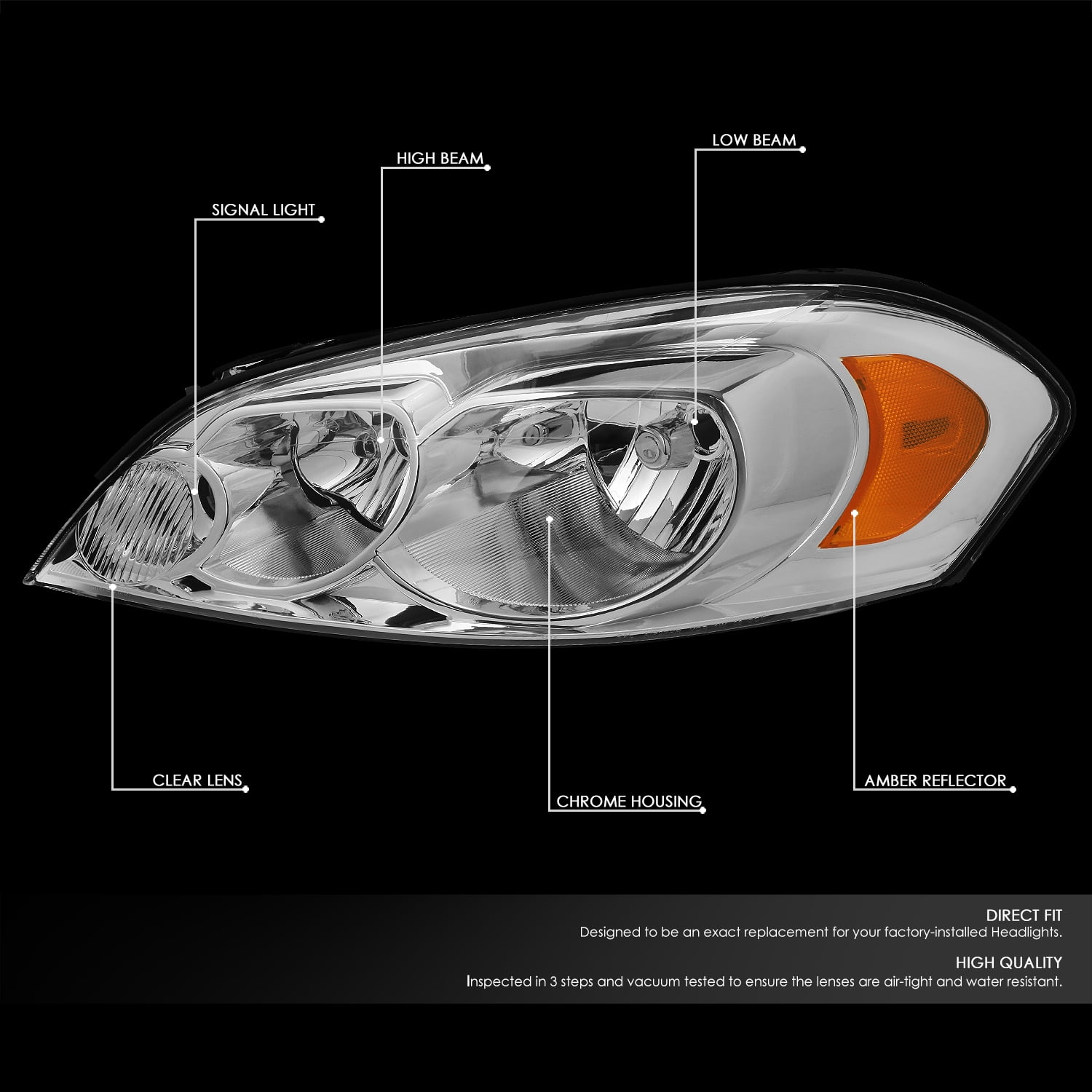 DNA Motoring Halogen Headlights for 2006-2016 Chevrolet Impala & Monte Carlo Chrome Amber Corner Headlight Pair