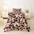thumbnail image 2 of spefrowx Leopard Print Bow Twin Duvet Cover for Kids, Pink Brown Ribbon Twin Bedding, Pink Reversible, 2 Pieces, 1 Duvet Cover and 1 Pillowcase, 2 of 6