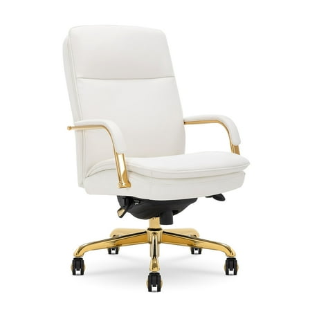 La-Z-Boy Opus Executive Mid-Back Office Chair Bonded Leather White and Gold