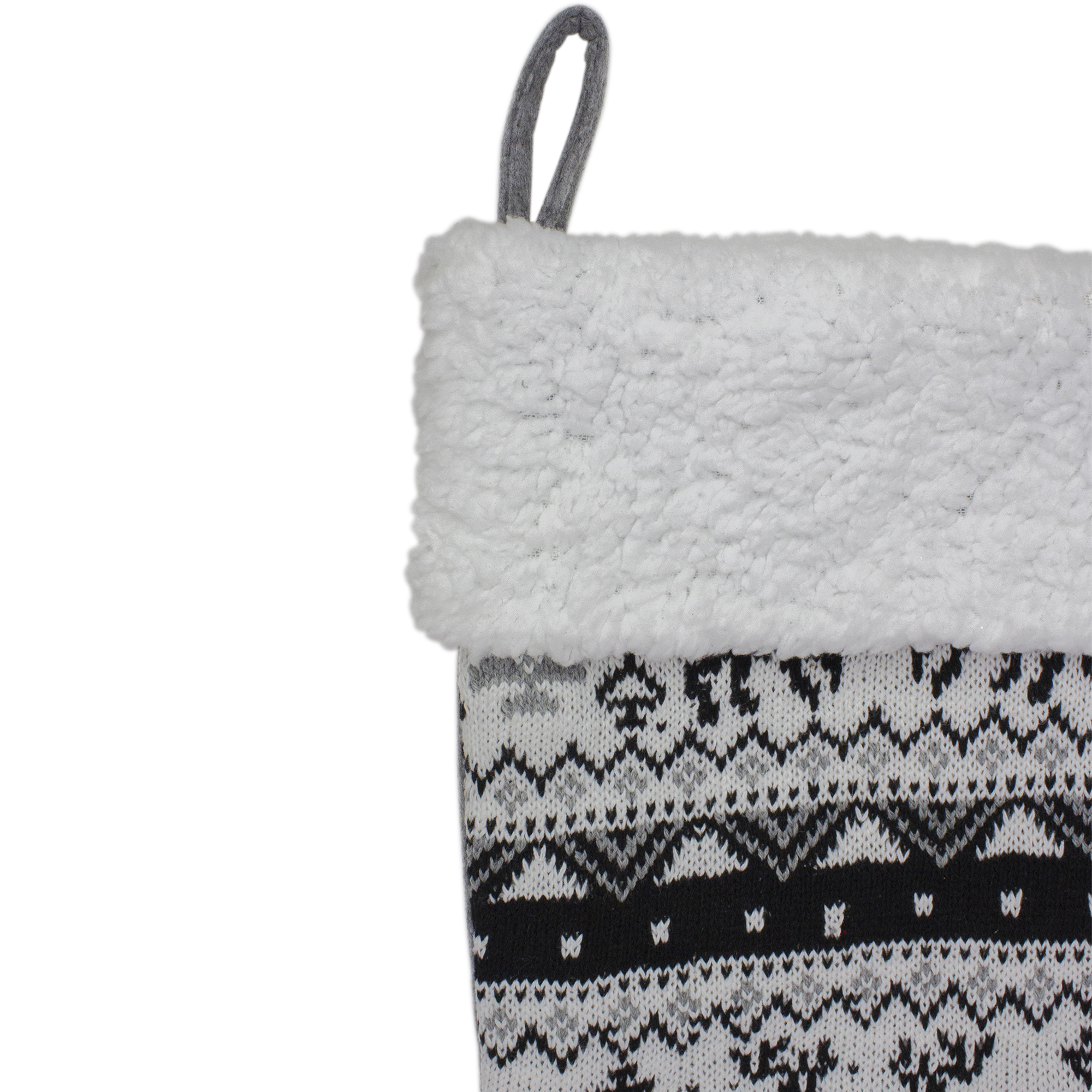 23.25" Black Gray and White Rustic Lodge Knit Christmas Stocking with Sherpa Cuff