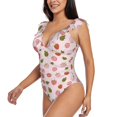 thumbnail image 3 of Yiaed Hand Drawn Strawberry Print Women's Ruffled One Piece Swimsuit V Neck Swimwear Slimming Monokini for Woman-Small, 3 of 8