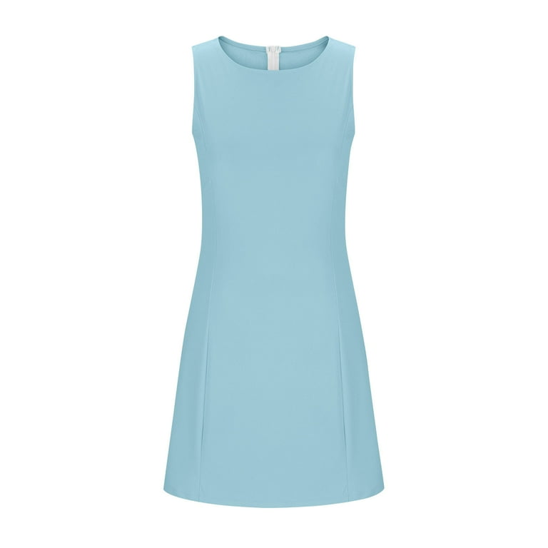 sachin and babi light blue dress Aherbiu Business Casual Dresses for Women Crewneck Sleeveless Stretch Elegant Ladies Office Work Short Dress