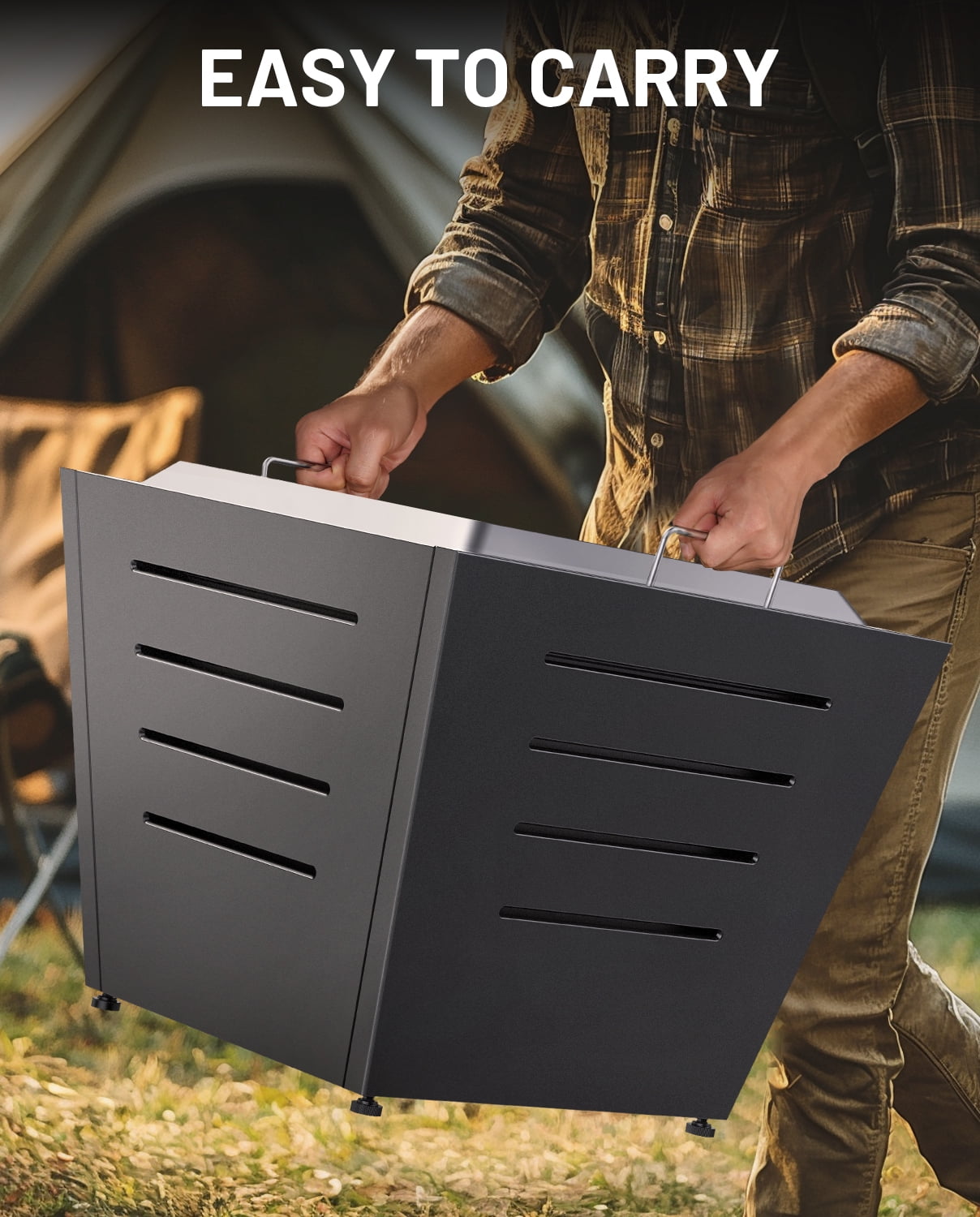 LEGACY HEATING Cyberpit One 25 inch Smokeless Fire Pit, Wood Burning Fireplaces w/ Pull-Out Ash Pan, Portable Outdoor Firepits, Carry Handle for Backyard Patio Camping Bonfire, Slatted,Stainless Steel