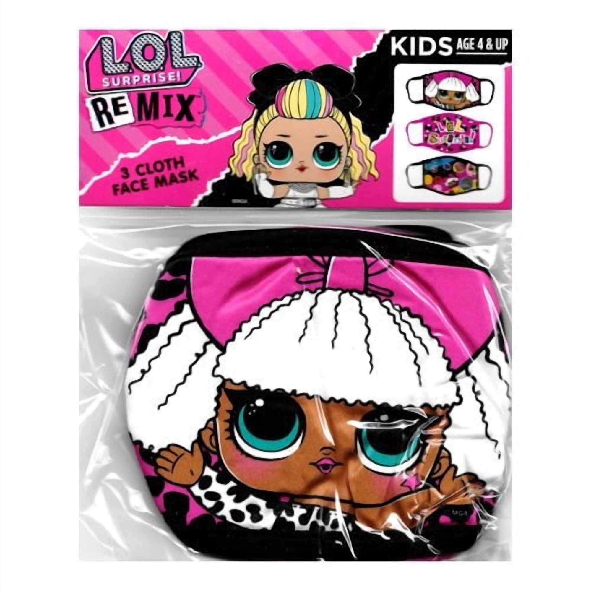 Bundle of 6 Packs - L.O.L Surprise! Remix Kids Fabric Face Masks with Ear Loops (3 Pack) 3-Layer Design
