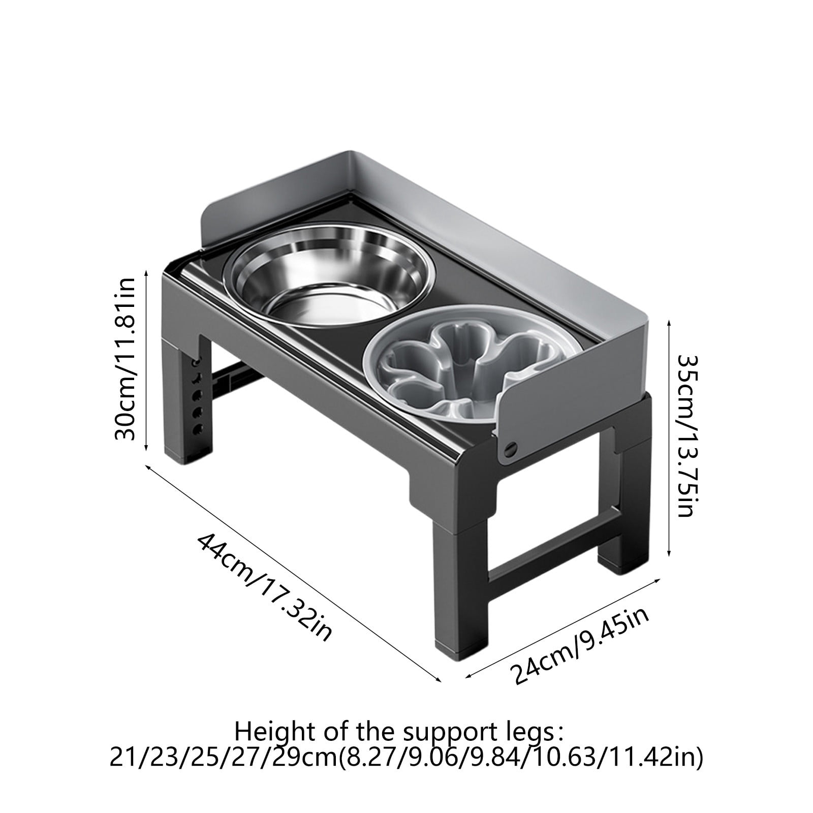 Dianli Pet Supplies Adjustable Height Elevated Stainless Steel Pet Bowls Neck Protecting Feeder Stand Double Bowl Set Includes Slow Feeder Option for Dogs Cats Pet Supplies
