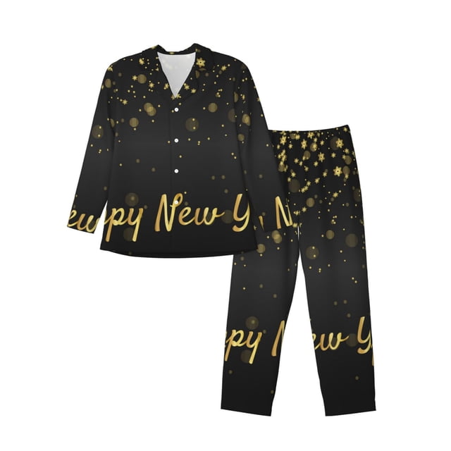 Balery Happy New Year Pijama para Hombre de Dos Piezas con Manga Larga, Conjunto de Dormir y Descanso Suave con Bolsillos-Small