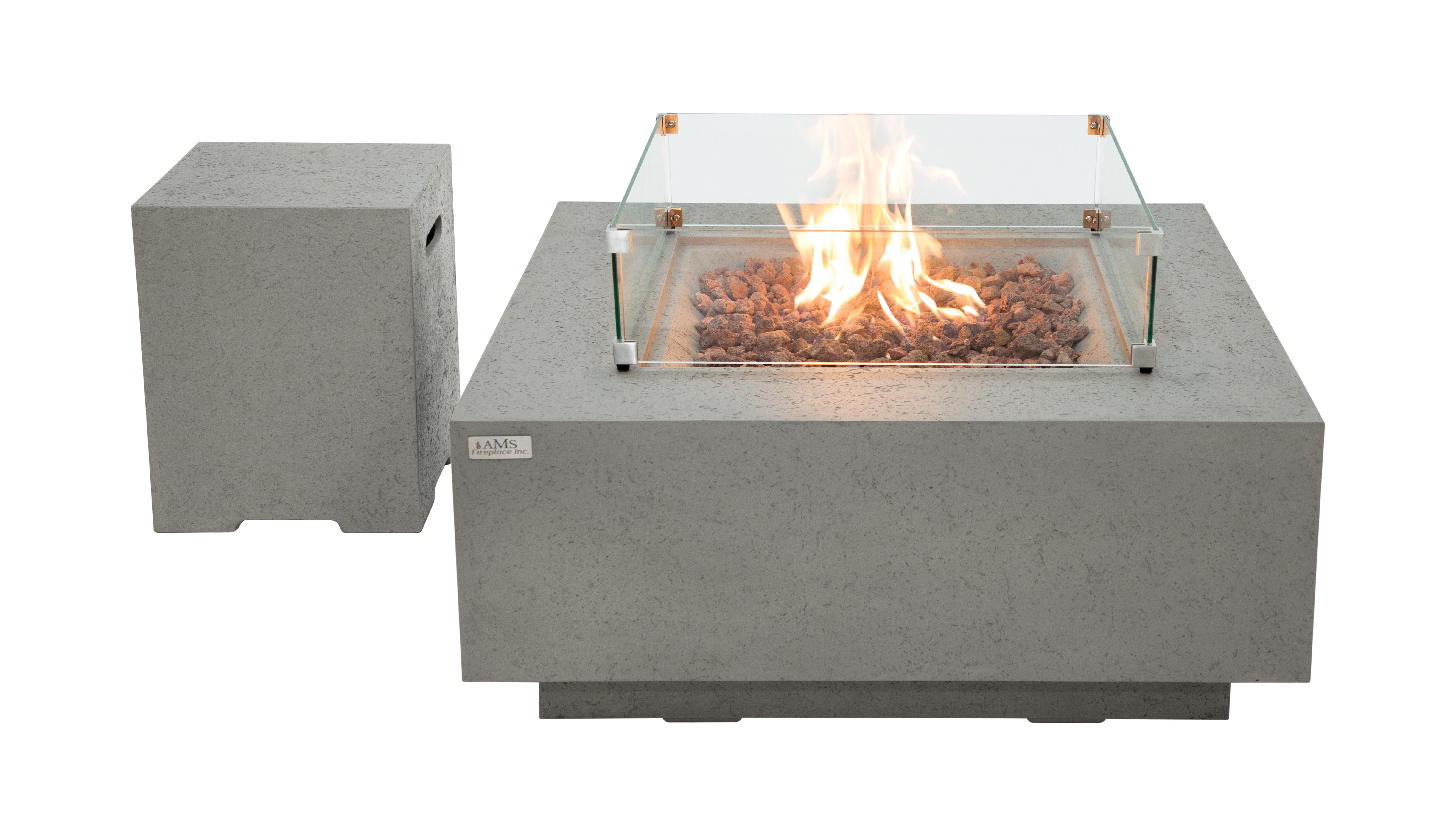 AMS Fireplace Brooklyn Square 40” Fire Pit Table - Natural Gas - Light Gray