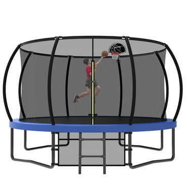 12FT Trampoline for Kids,Outdoor Recreational Trampolines with Safety Enclosure Net & Ladder,Blue