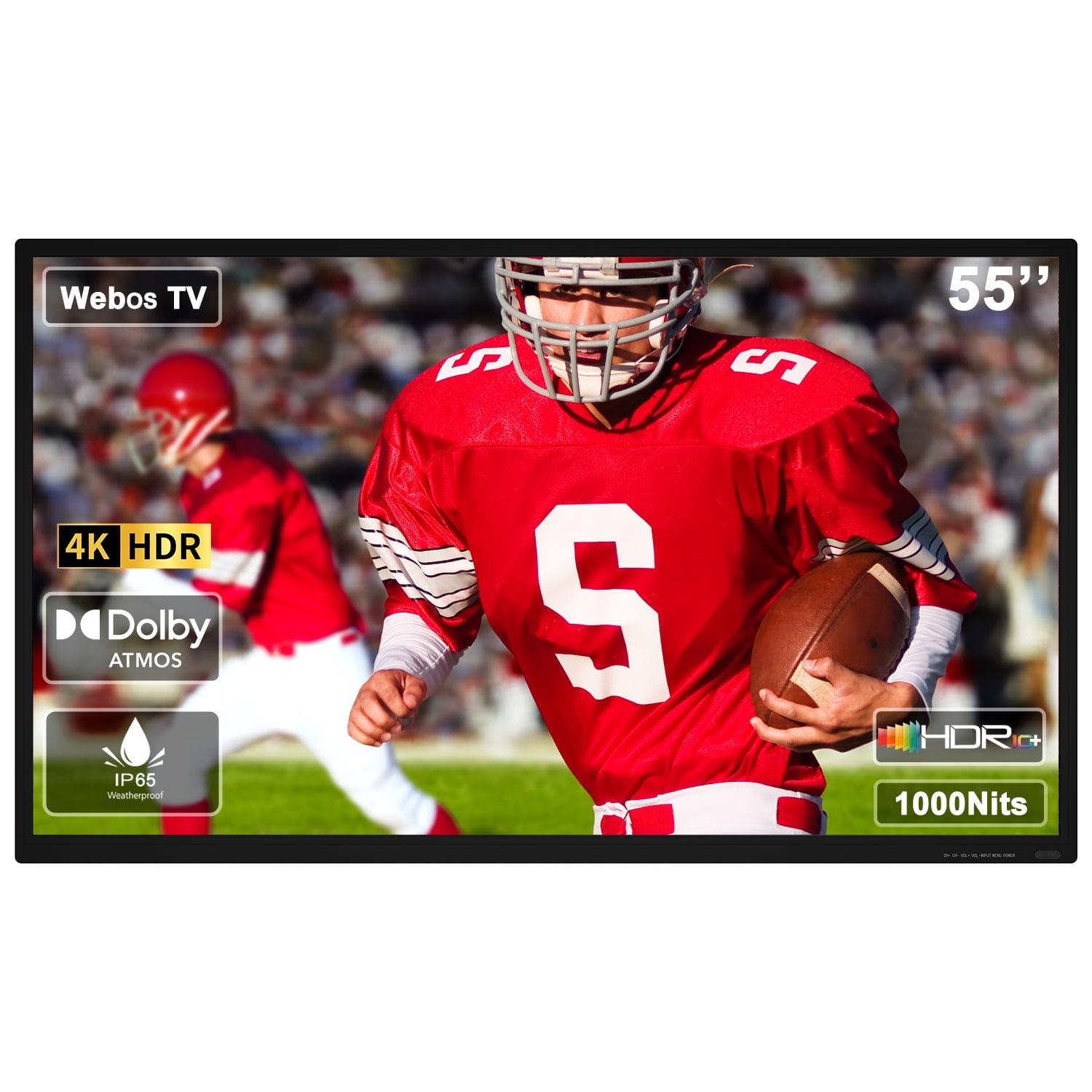 ZPNUZDU 55-Inch 4K UHD Outdoor Smart TV, 1000 Nits Partial Sun Display, IP65 Waterproof, Dolby Audio, Voice Remote Included for Patio