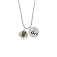 thumbnail image 2 of Delight Jewelry Two-tone 3-D Textured Spider with Legs Silvertone Script Initial Disc - K - Charm Necklace, 20"+3", 2 of 4