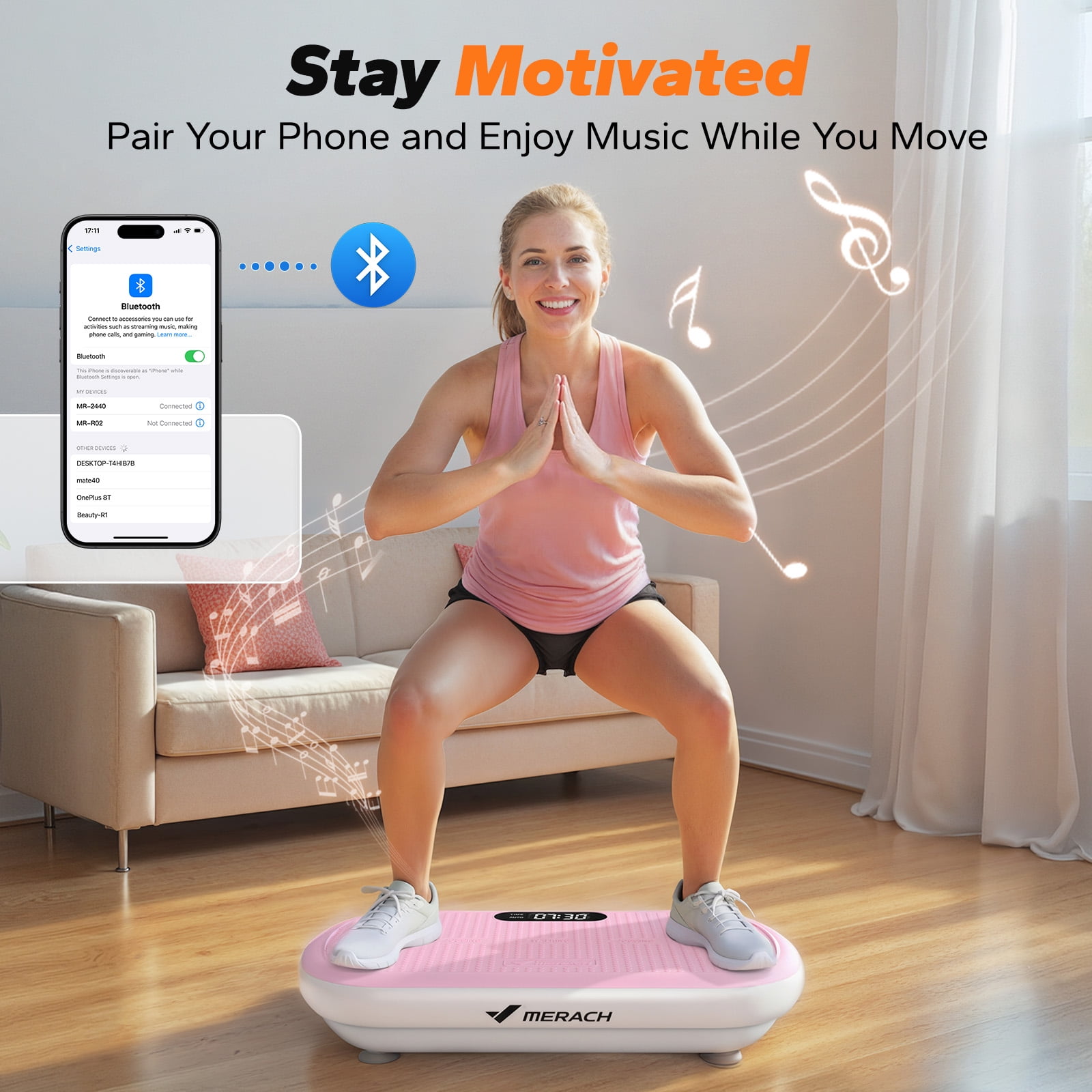 MERACH Full Body Vibration Plate - Stability, Calf Workout, Silicone Pedals, Supports 440 lbs, Bluetooth Sync