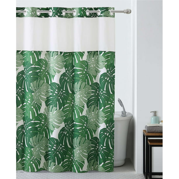 Palm Leaf W Peva Liner 71x74 Green, Hookless Palm Leaf Shower Curtain
