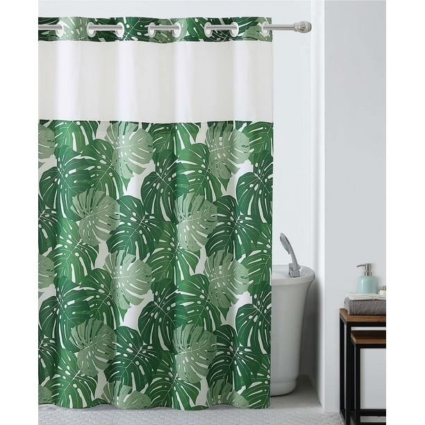 Palm Leaf W Peva Liner 71x74 Green Com Palm Leaf W Peva Liner 71x74 Green, Hookless Palm Leaf Shower Curtain