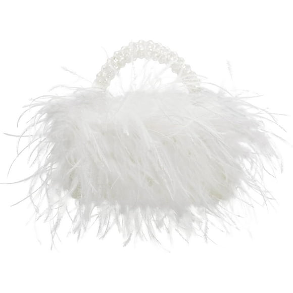Zhengup Real Natural Ostrich Feather Beaded Handbags For Women Handmade Evening Bags Clutch Purse