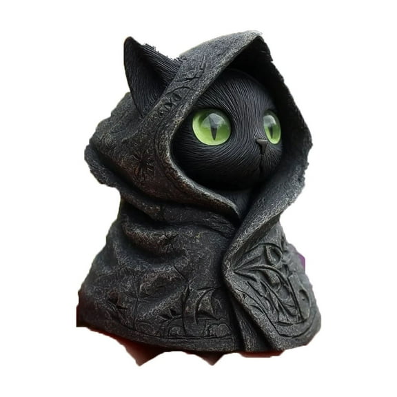 SIYTUAU Mysterious Hooded Cat Statue Halloween Decorative Item For Home Indoor Outdoor Decor Resin Material