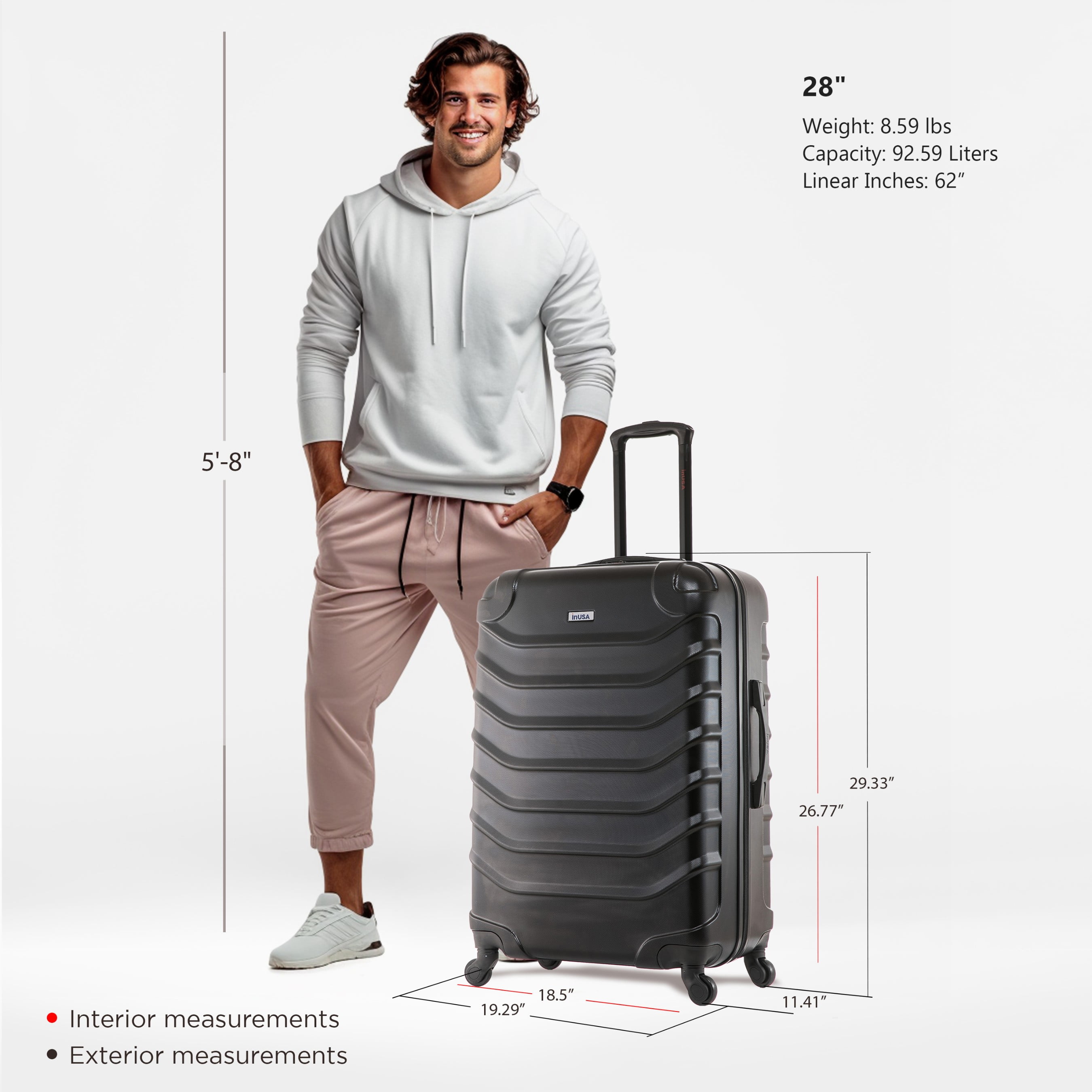 InUSA Endurance 28" Hardside Lightweight Luggage with Spinner Wheels, Handle, and Trolley, Black
