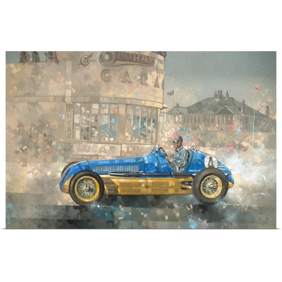 Great BIG Canvas | Rolled Peter Miller Poster Print entitled Blue and Yellow Maserati of Bira