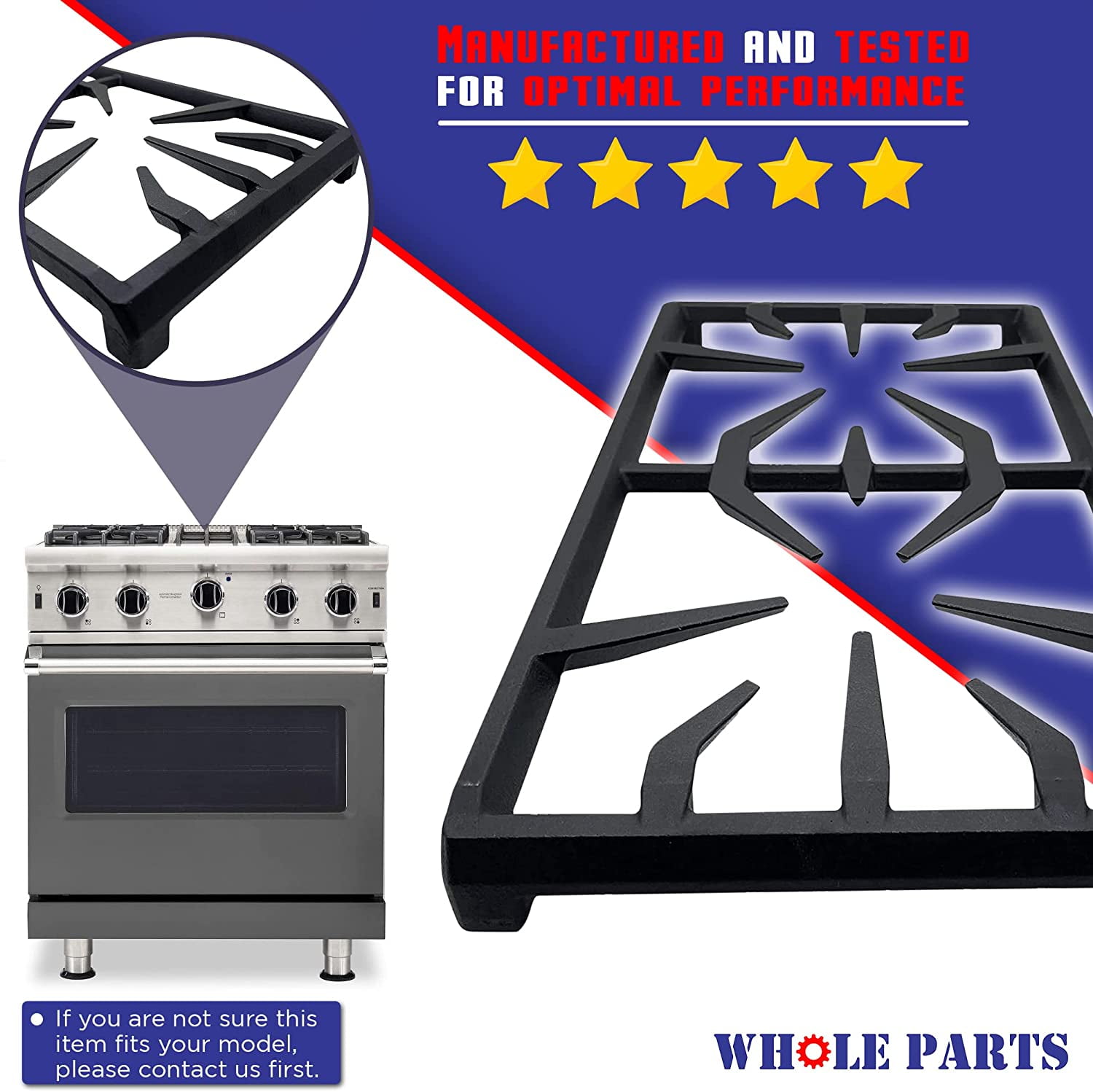 Whole Parts 00145306 Range Burner Grate - Replacement and Compatible with Some Thermador and Bosch Ranges - 2 Yr Warranty