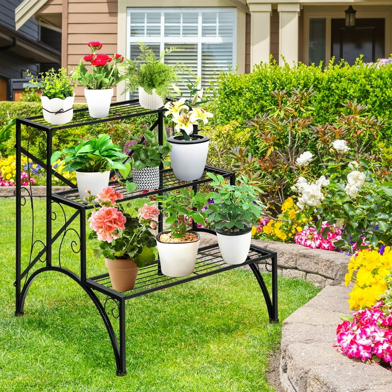 Costway Plant Rack 3-Tier Metal Plant Stand Garden Shelf