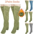 thumbnail image 2 of Xfvqtps Womens 2 Pairs High Fuzzy Socks Over Knee Thigh High Leg Warmers Socks Solid Color Home Sleeping Plush Slipper Green+Gray, 2 of 4