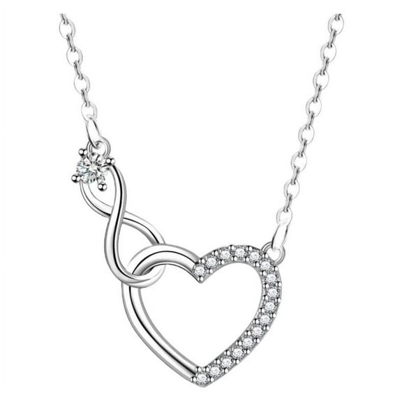 Minimalist Cross Chain Rhinestone Interlocking Infinite Heart Necklace For Women