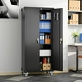 thumbnail image 5 of Metal Garage Storage Cabinet with Wheels and Pegboard, 72" H Rolling Steel Storage Cabinet with 4 Adjustable Shelves and Lockable Door for Garage, Office, Home,Required Assembly,Black, 5 of 18