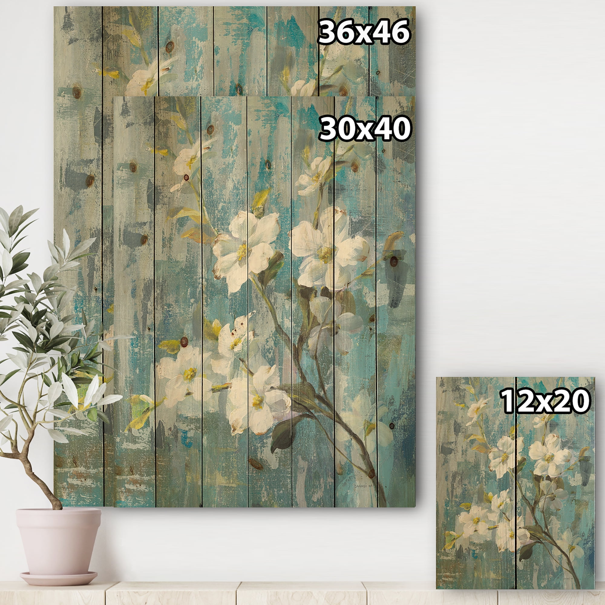Designart 'Pastel Magnolia II' Floral & Botanical Print on Natural Pine Wood