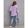 thumbnail image 3 of Ripped Raw Edge Oversized Denim Jacket, Distressed Collar Long Sleeves Denim Coat, Flap Pockets Single-breasted Button Up Loose Denim  Jacket, Women's Denim Jeans & Clothing, 3 of 7