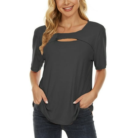 

Mrat Corset Tops For Women Short Sleeve Round-Neck Blouses & Shirts Fashion Ladies Summer Casual Loose Pullove Solid Blouse T-Shirt Red Shirts For Female