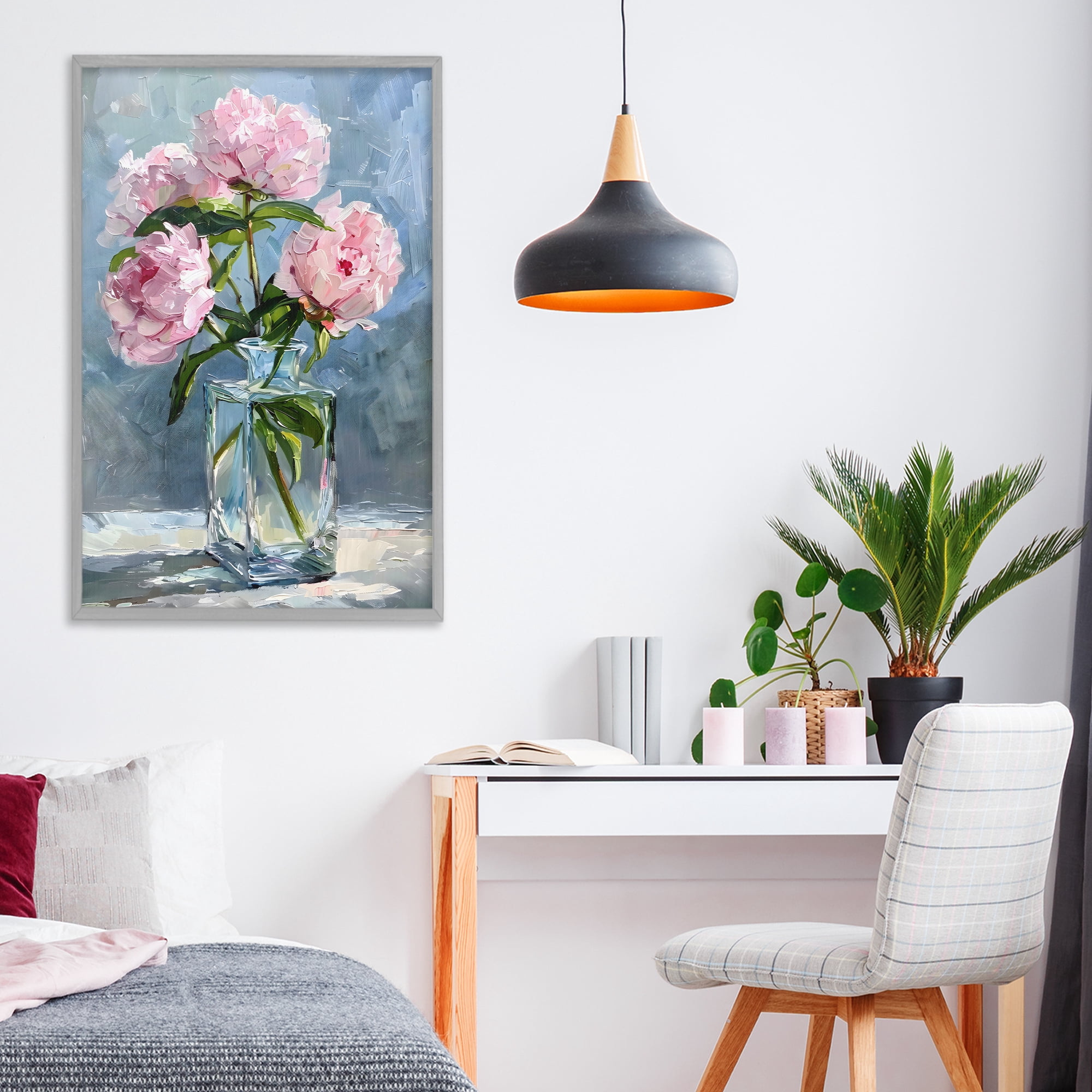 Stupell Industries Beautiful Pink Pastel Peonies Gray Framed Giclee Art, design by Creative Studio