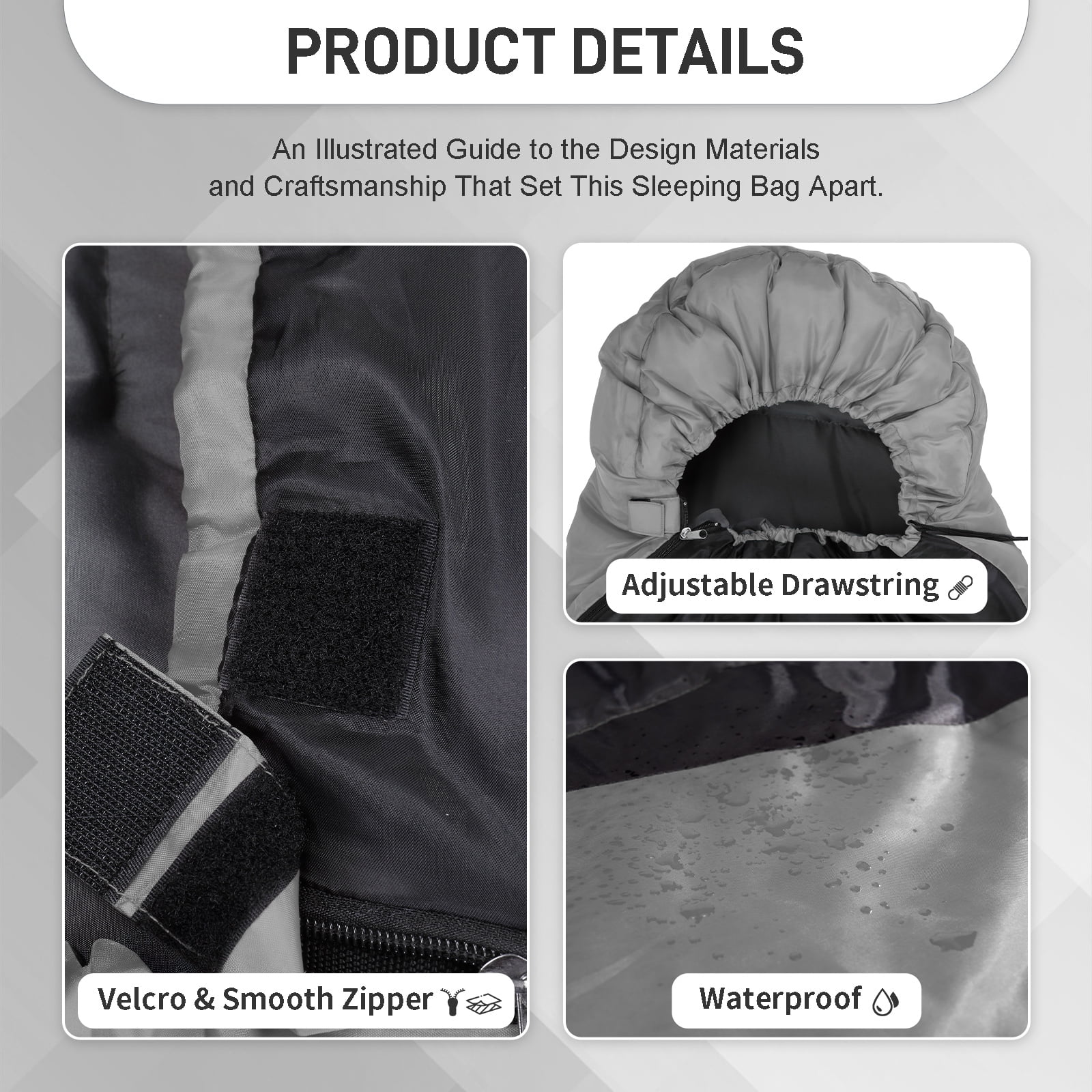 Ktaxon Heated Sleeping Bag,  Rectangular Lightweight Sleeping Bag with USB Powered Heating Pads for 14-50 °F, Compact Envelope Sleeping Bag for Camping Picnic Hiking, Gray