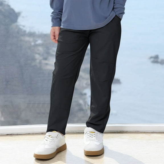 HOMADLES Cargo Pants for Teen Boys Elastic Waist Hiking School Uniform Pants Drawstring, Jogging Trousers Black 3-4T