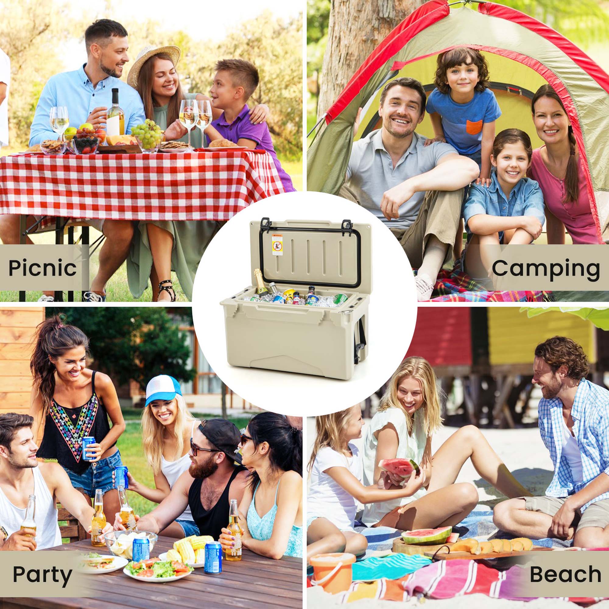 Costway 30 QT Rotomolded Cooler Portable Ice Chest Ice Retention for 5-7 Days Tan