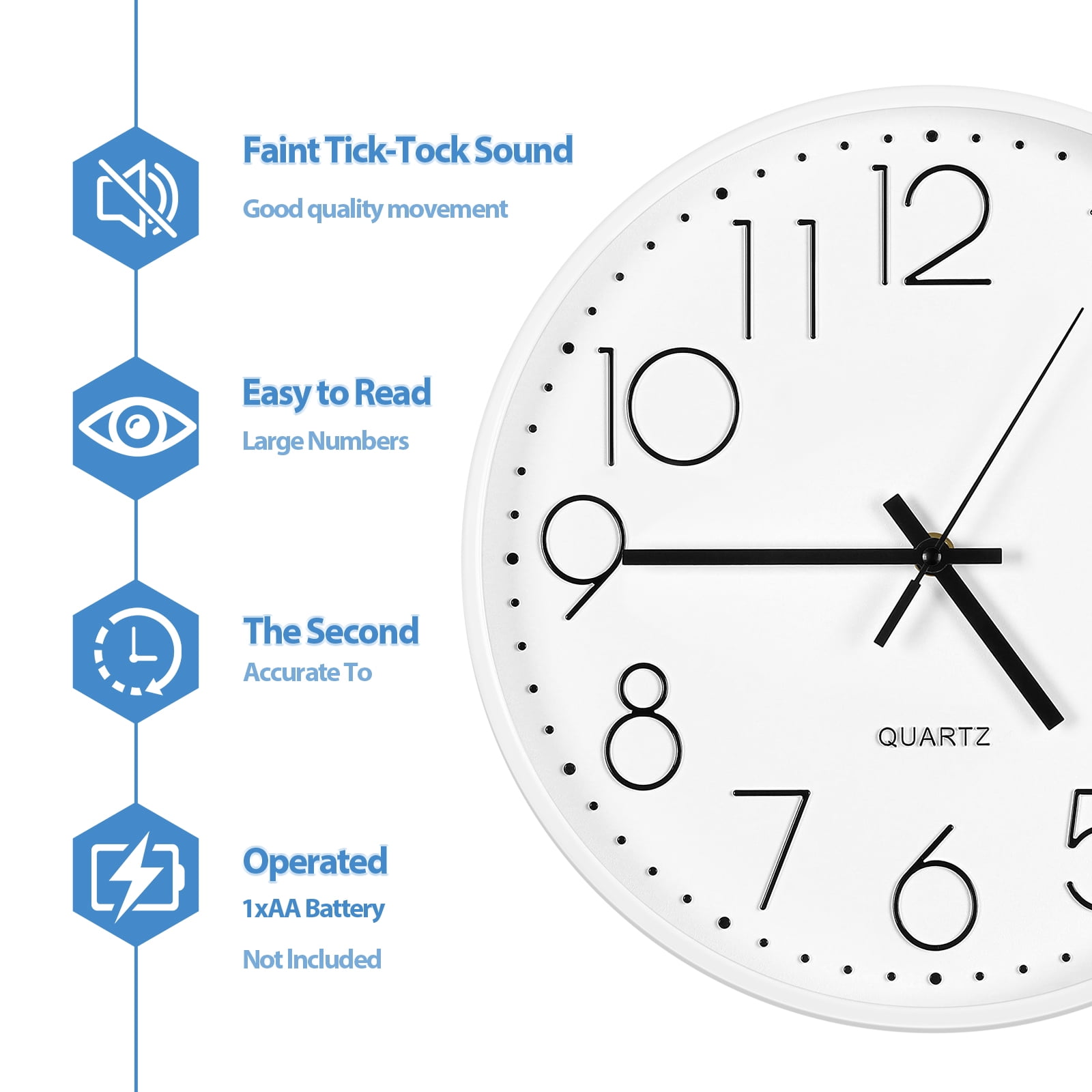 Wall clock Plastic Silent Suitable for decoration 12in White
