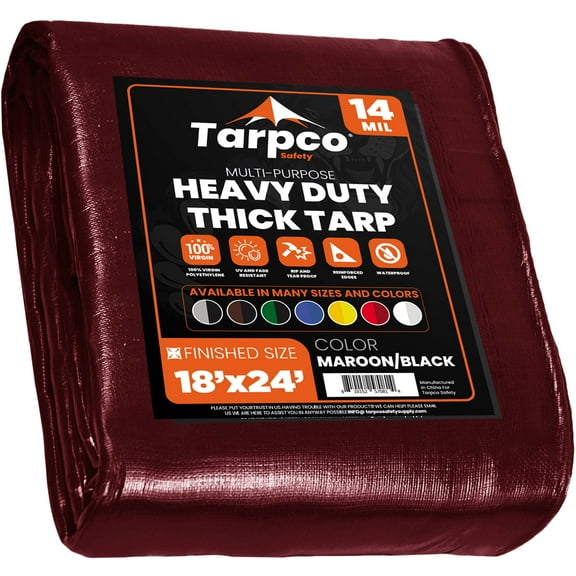 Tarpco Safety Extra Heavy Duty 14 Mil Tarp, Maroon/Black 18′ X 24′