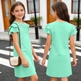 thumbnail image 5 of FAIWAD Girls Ruffle Sleeve Dress Kids Summer Crew Neck Pleated Front Casual Dress Solid Color A Line Sundress, 5 of 8