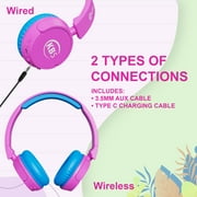 Contixo KB-5 Wireless Kids Headphones, Over-Ear Foldable Bluetooth Headset with 85dB Volume Limit, Pink/Blue