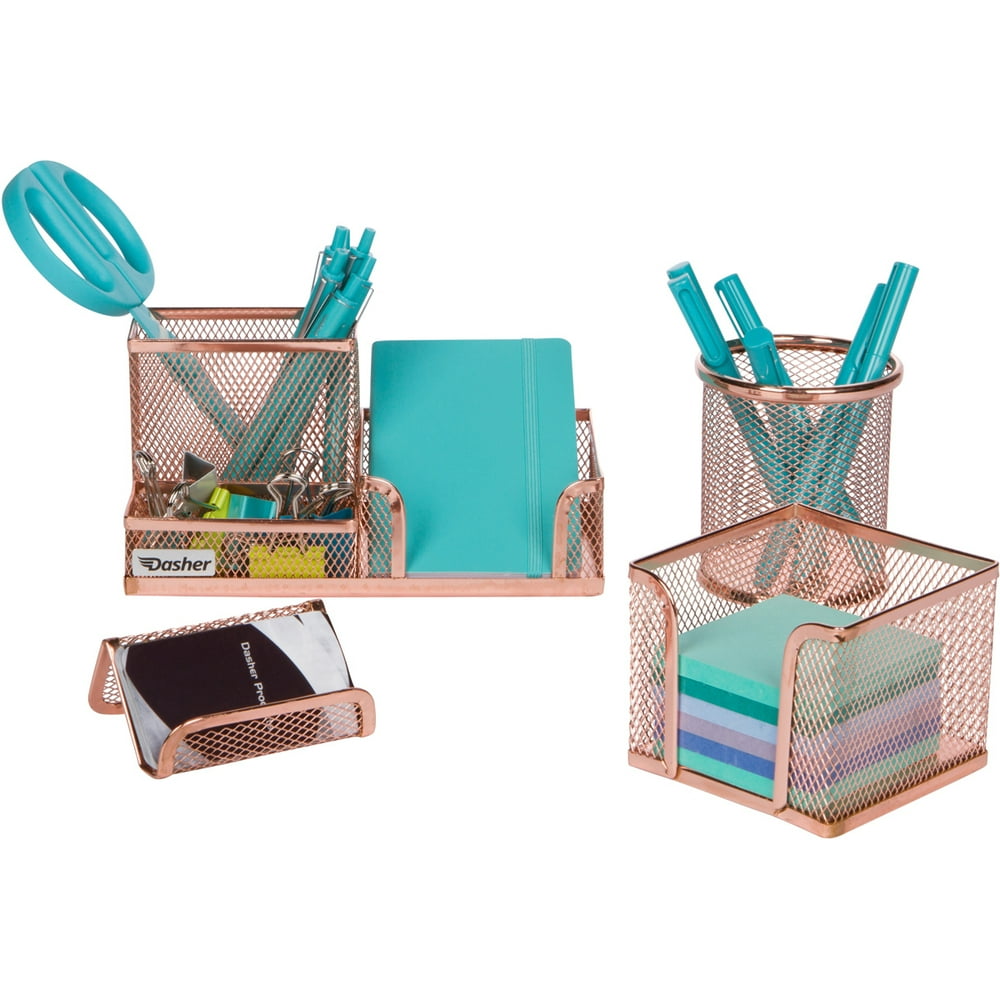 Desk Organizer Office Accessories Set Set of 4 Rose Gold Desk
